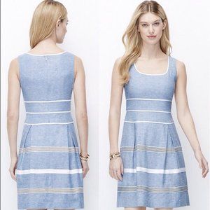 New NWT ANN TAYLOR Blue Textured Stripe Flare Sheath Dress SZ 8